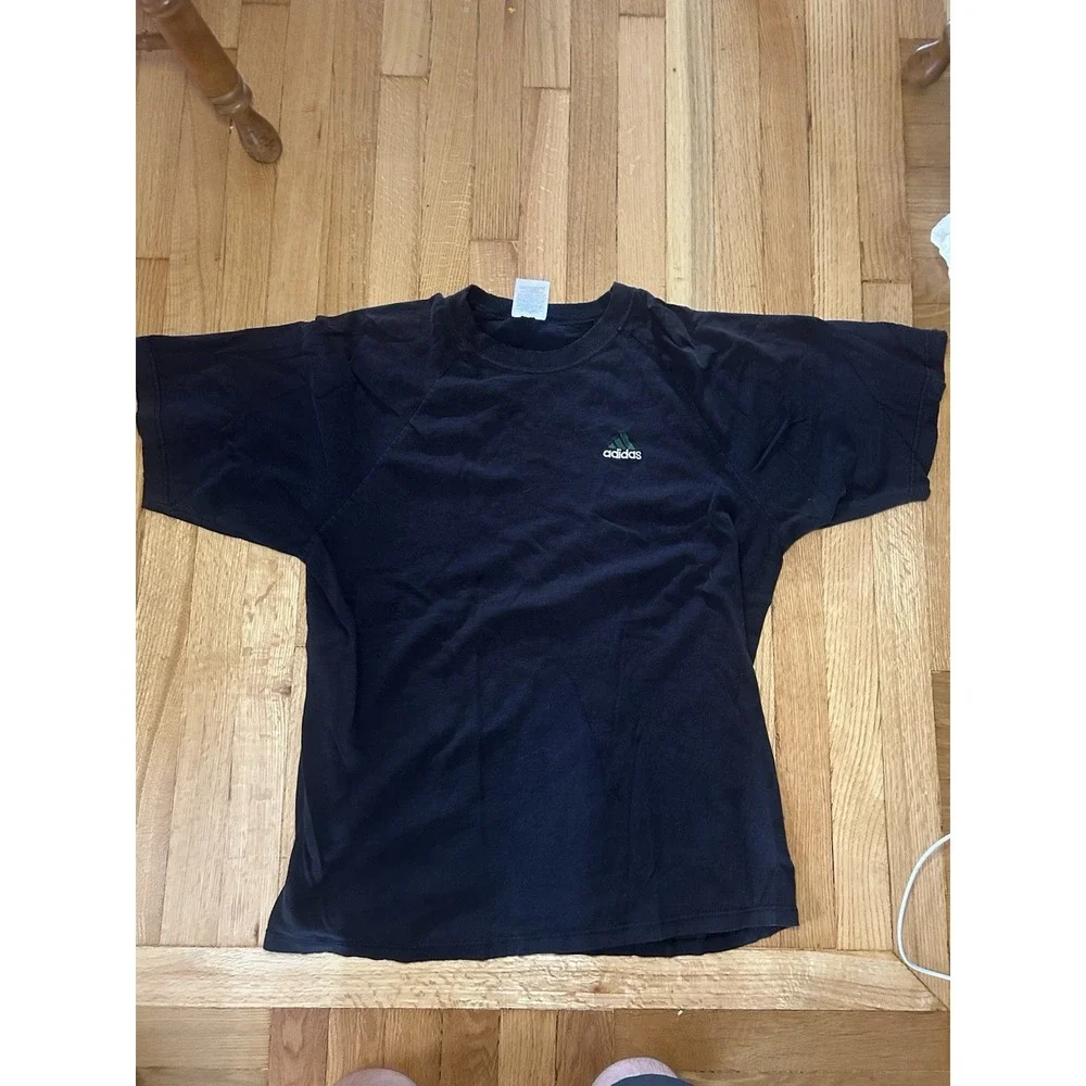 Vintage Adidas Black T-Shirt Green Logo Made in USA 90s Embroidered TeeMen's L